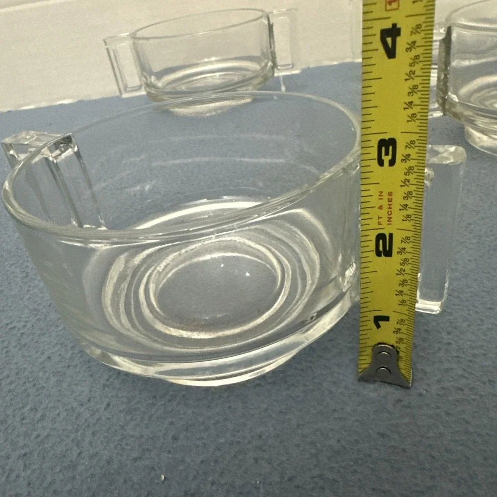 MCM Joe Colombo Arno Clear Glass Double Handled Soup Bowls from Italy - Set of 4